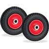 Relaxdays Set da 2 Ruota da Carriola 2.50-4, Gomma Piena, Ruotino Antipanne, Max. 80kg, Cerchione in Acciaio, Nero Rosso