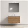 Savini Mobile bagno sospeso 100 cm rovere chiaro effetto legno con specchio e lampada