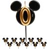dekora - Candeline di Compleanno di Topolino - Candele di Disney di Cera di Paraffina Senza Fragranza - Candela di Compleanno con Orecchie di Mickey Mouse Nero e Oro - 8,5 cm - Candeline Numero 0