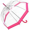 Susino Ombrello a campana/cupola trasparente da donna, sistema di apertura automatico, ampia protezione con diametro 100 cm, resistente al vento, bordo rosa, Trasparente e rosa, 100 cm, Ombrello canna