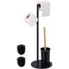 Relaxdays Porta Carta Igienica da Terra con Scopino WC, Piantana Rotolo e Scopettone Salvaspazio per Il Bagno, Nero