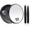 MIYADIVA Specchio ingrandimento 40x rotondo compatto 8,9 cm ventosa pinzette in