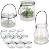 Relaxdays Vasetti Portacandele, Set da 12, Vasi in Vetro, Bicchieri in 3 Forme, Lanterne con Manico Nero, Trasparente, bambù