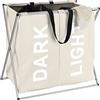 Wenko 3440112100 Portabiancheria Duo Crema, 2 Scomparti per la Biancheria, Pieghevole, Poliestere, Alluminio, 38 x 57 x 59 cm, Beige/Argento