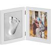 Relaxdays Cornice Portafoto per Bambini con Calco in Gesso, Set per l'Impronta della Mano o Piedino, Fai-da-Te, Bianco