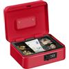 Relaxdays Cassetta con Combinazione, 3 Cifre, Porta Soldi, Valigetta in Ferro, Portavalori, 8,5x20x17 cm, Rosso