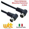 Wttelettronica Cavo antenna TV spina maschio presa femmina 90° da 2 metri nero prolunga antenna