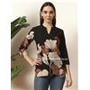 Fatto a mano Handmade Camicia Blusa Donna Nera Floreale in Cotone 3/4 Maniche Loose Fit