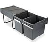 Emuca - Contenitori per rifiuti con Fissaggio Inferiore per Cucina, 2 pattumiere per Raccolta differenziata Estraibili da 15L, capacità Totale 30 L (2 x 15 L), Acciaio e plastica, Grigio Antracite.