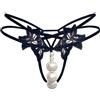 Brand New Perizoma donna elegante con lacci sul retro con perle e disegno aperto nero