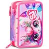 SJ GANG STYLE JAM GANG Astuccio Scuola 3 Zip Cat Led, Rosa, Portapenne Triplo Scomparto Completo Di Penne, Matite, Colori, Accessori Zaino, Scuola Elementare, Bambina