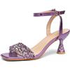 Sandali Viola Tacco 7 cm Eleganti Con Strass Cinturino Sera Glam K8D2X