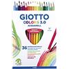 GIOTTO Colors 3.0, matite colorate acquerellabili, forma triangolare, mina, 3 mm, colori assortiti, 36 pezzi