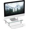 Relaxdays Supporto Monitor, Alzatina per TV, Standing Computer Desk, Rialzo Scrivania, Regolabile, 38,5x24, trasparente