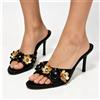 Sabot Mule Donna Neri Tacco Medio Fiori Decorativi Eleganti Estate Sera Z5H2F7NX