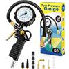 Manometro per Pneumatici 220 PSI Manometro Pressione Gomme Con 4 Tappi Valvola 2