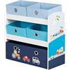 roba Scaffalatura Portaoggetti Rennfahrer - con 5 Scatole in Tessuto Blu - 64 x 30 x 60 cm - per Riporre Pannolini, Vestiti, Giocattoli - per la Cameretta e per il Bagno - Legno Laccato Azzurro