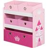 roba Scaffalatura Portaoggetti Krone - con 5 Scatole in Tessuto Rosa - 64 x 30 x 60 cm - per Riporre Pannolini, Vestiti, Giocattoli - per la Cameretta e per il Bagno - Legno Laccato Bianco e Rosa