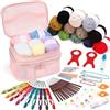VynyQoo kit uncinetto completo per principianti da 74 pezzi con 17 filati, 9 uncinetti ergonomici da 2,0-6,0 mm, 12 uncinetti sottili, accessori e borsa per uncinetto, per principianti ed esperti