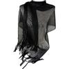Emila Stola nera donna elegante cerimonia coprispalle rete con frange foulard scialle