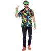 WILBERS & WILBERS 5465 - Camicia hippie neon da uomo, camicia colorata anni '70 da festa, maniche corte, per festival, vacanze, feste a tema