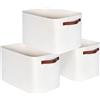MINTWOOD Design Confezione da 3 cestini portaoggetti per mensole, sala giochi e aule, cestini per libri, cestini decorativi a cubo, organizer per armadio, cesti per asilo nido, bianco crema con manici