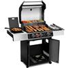 Amig - Barbecue a gas XL Fireplus GRILL-2 4F - 129 x 55 x 115 cm - Superficie di cottura 60 x 41,5 cm - Con termometro, ripiano laterale, armadietto e ruote con freno - Griglia in ghisa - Nero