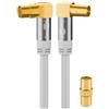 goobay 70420 - Cavo antenna televisiva ad angolo, presa coassiale 90°, spina coassiale 90°, 135 dB, 4 schermature, placcato oro, bianco (3 m)