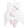 Filet - Fiocco Nascita Bianco con Cuoricini Pendenti Rosa e Cuore in Tela Aida d