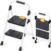 KINGRACK Scaletta 2 Gradini, Scala Pieghevole Portata 360 kg, con Blocco di Sicu