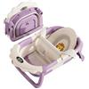 SUPERBE BEBE Vasca da bagno pieghevole per neonati con termometro e supporto cuscino da bagno - Display digitale della temperatura - Modello Leone viola e bianco