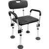 PEPE Mobility Sedia Doccia per Anziani con Braccioli e Schienale, Nera | Sgabello da Bagno Antiscivolo per Disabili, Alluminio e HDPE, 5 Altezze 43-55 cm, Montaggio senza Utensili, 100 kg