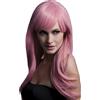SMIFFYS Collezione Fever Parrucca Sienna, rosa pastello, lunga sfilzata con frangetta, 66 cm/26 Pollici Halloween