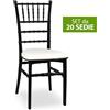 okaffarefatto Set da 20 Sedie Chiavarine Plastica nere con cuscino similpelle bianco