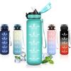 JAPORIA Borraccia Motivazionale 1L, Borraccia con Cannuccia, Antigoccia, a Prova di Perdite, Bottiglia Acqua con Indicatore del Tempo, Borracce Sportiva per Campeggio, Corsa, Scuola, Ufficio