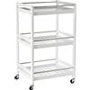 HOMCOM Carrello da Cucina Salvaspazio in Legno Bianco con 3 Ripiani 4 Ruote 360°