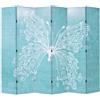 vidaXL Legno Abete Paravento Pieghevole Stampa Farfalla Blu 228x170 cm Separè vidaXL