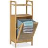 Relaxdays Mobiletto con Portabiancheria, Bambù, 95x40x30 cm, 2 Ripiani, da Bagno