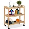 Relaxdays Mobile da Bagno con 3 Ripiani, Mobiletto su Ruote, Scaffale in Legno d