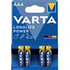 Varta Batteria Longlife Power Ministilo AAA Alcalina Blister 4 Pezzi