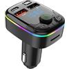 Car Charger Bluetooth 5.0 FM Transmitter Handsfree PD Type-C Dual USB Ambient Pl
