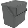 SUNDIS Loops, pattumiera per la raccolta differenziata 25L, impilabile, rettangolare, in plastica riciclata grigia, con coperchio, maniglia e manico, per cucina, mensa, ristorante, sala pausa