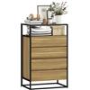 HOMCOM Cassettiera con 4 Cassetti, Ripiano Aperto e Vetro, Teak