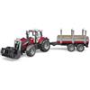 Bruder BRD02046 Trattore Massey Ferguson 7480 con rimorchio trasporto tronchi