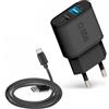 Sbs Caricabatterie a Rete da Viaggio 2 USB + 1 Cavo USB/Type-C TEKITTRC2U2AFASTK