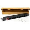 Link multipresa da rack LK10065 con 8 prese universali/Schuko/tripolari, con interruttore e spina C14. Per rack 19", in metallo resistente, 3,5KW, misure 48,5x4,5x4,5. Alette reversibili.
