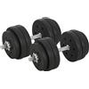HOMCOM Set 2 Manubri Pesi da 30kg Totali con 12 Dischi in Acciaio e Plastica