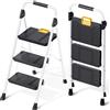 KINGRACK Scaletta 3 Gradini, Scala Pieghevole Portata 360 kg, con Blocco di Sicu