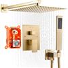 VEVOR Set Doccia, Sistema Doccia a Pioggia per Bagno con Soffione Quadrato da 25,4 cm e Doccetta, Accessori per Vasca da Parete con Valvola in Ottone e Kit di Finitura, Oro Spazzolato