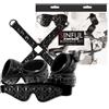 Sinful Black Bondage Kit vinile nero manette cavigliere hogtie maschera set